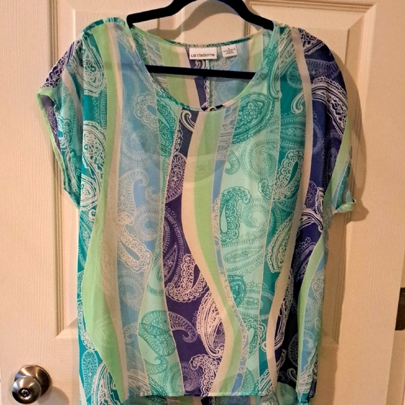 Liz Claiborne Tops - Liz Claiborne Blue and Green Boxy Short Sleeve Blouse